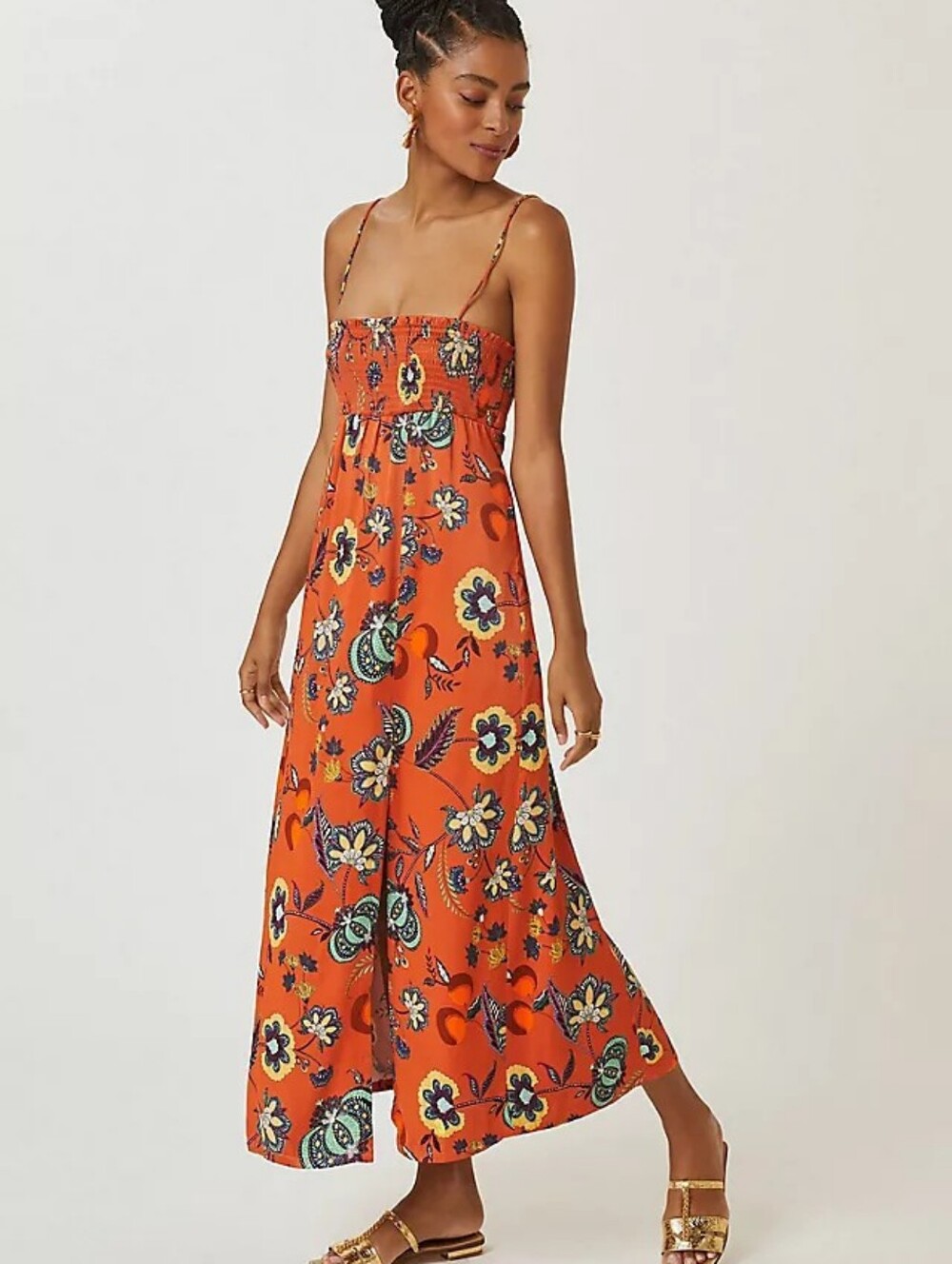 Anthro/ Maeve Floral Cross-Back Maxi Dress
